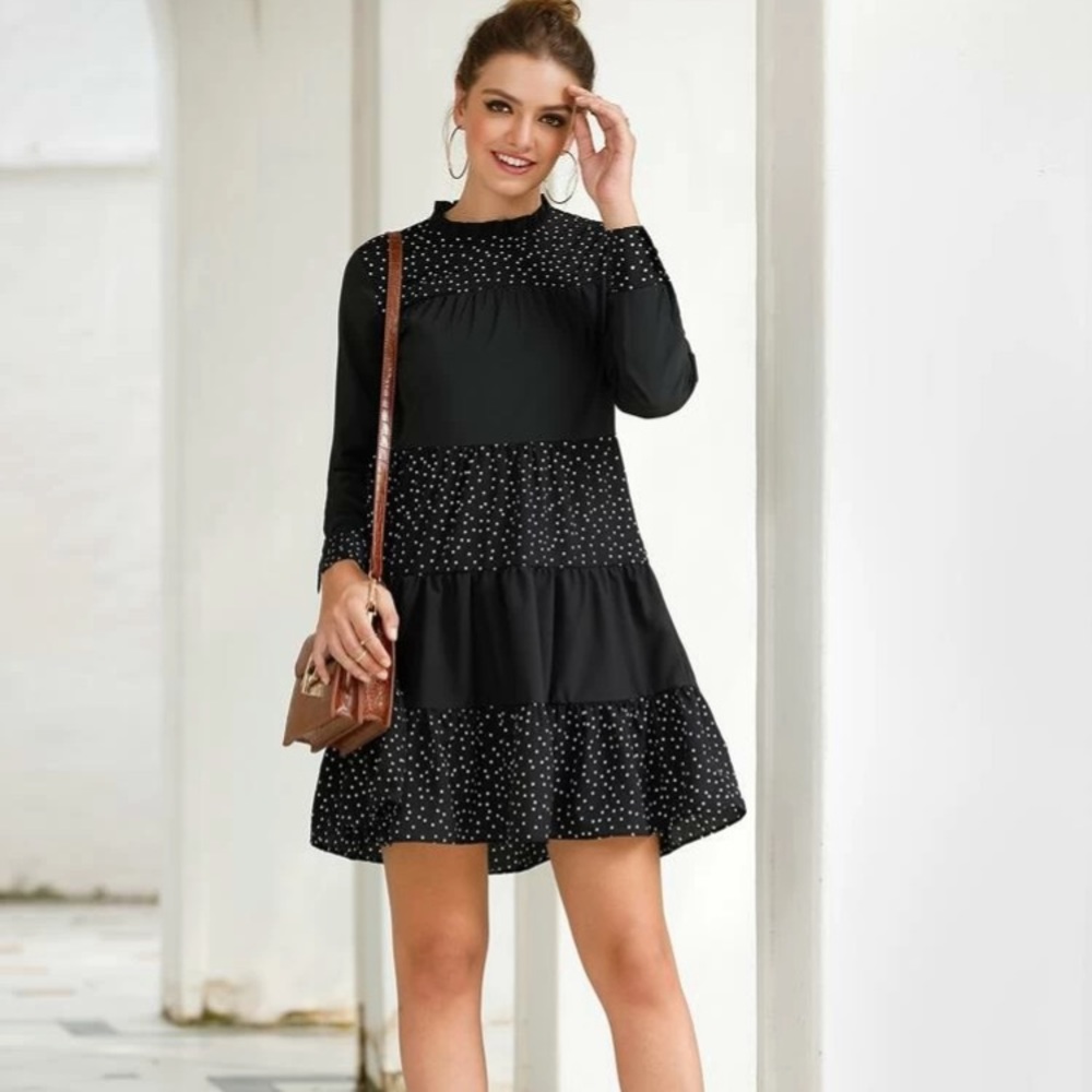 Polka dot baby doll block dress in black and white